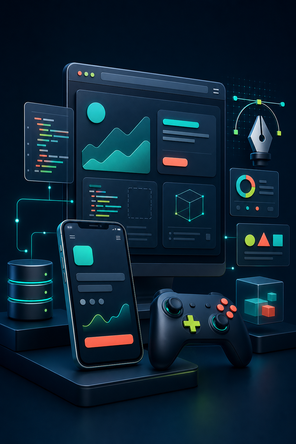 Modern digital services including web development, mobile applications, games, graphic design, databases and custom software